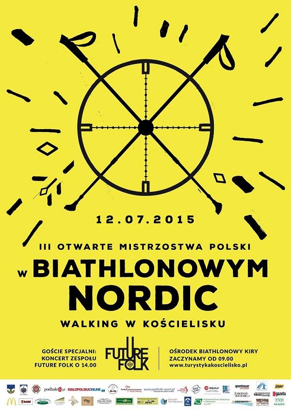 plakat biatlonu w Kościelisku, nordic walking, góry